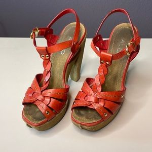 Aldo red leather / brown suede platform shoes